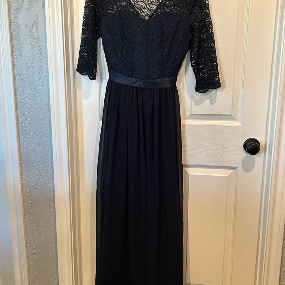 NWT BeryLove Navy Blue Lace Chiffon Formal Maxi Evening Gown Size XL